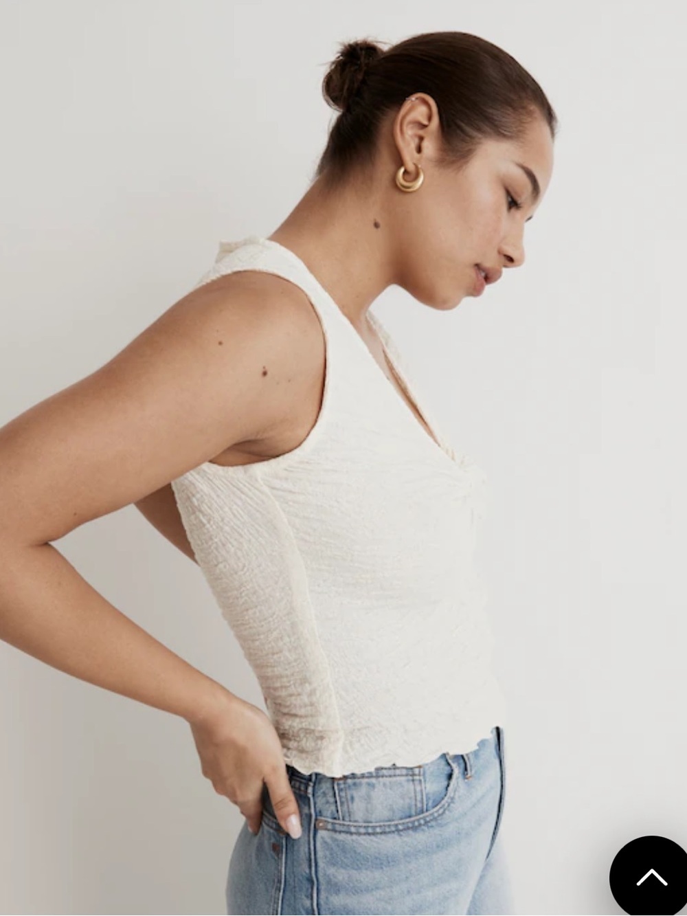 Madewell Popcorn-Knit Twist-Front Sleeveless Top XS Antique Cream 90s - Picture 2 of 9